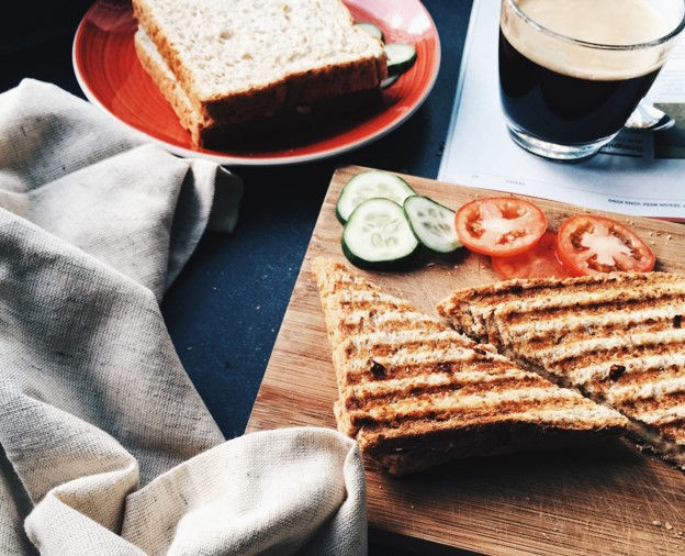 Toasted sandwich and coffee